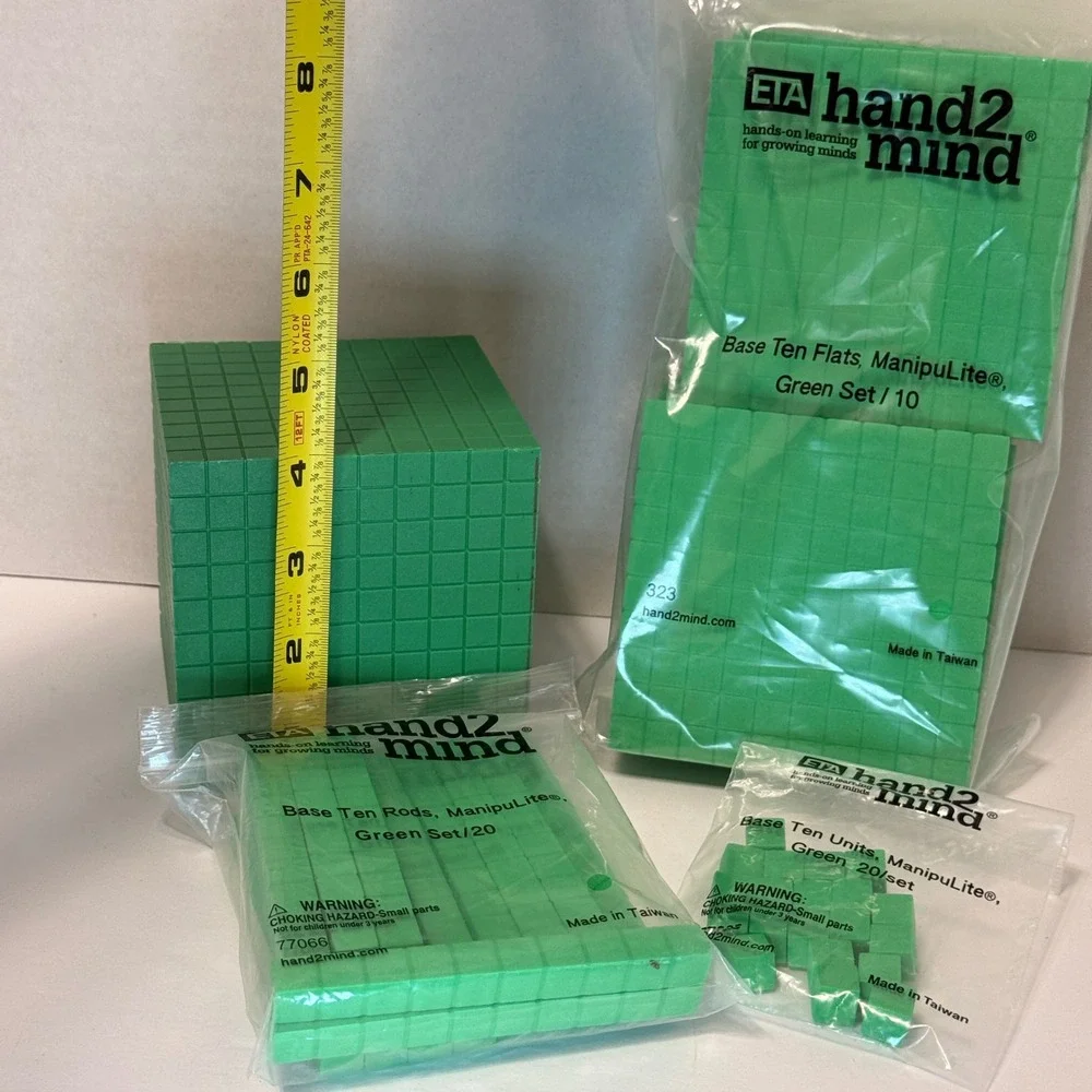 ETA hand2mind ManipuLite Base Ten Blocks Green Set 77066 Math Manipulatives Foam